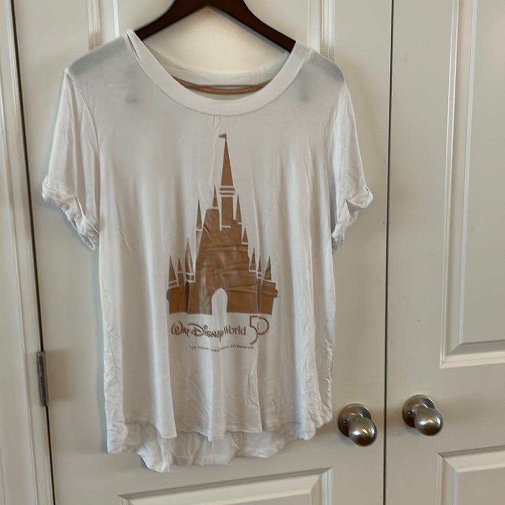 Disney White Short Sleeve Tee with Gold Castle Graphic